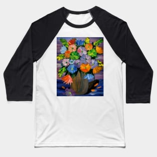 a beautiful bouquet of mixed flowers in a silver and turquoise and gold blend vase Baseball T-Shirt